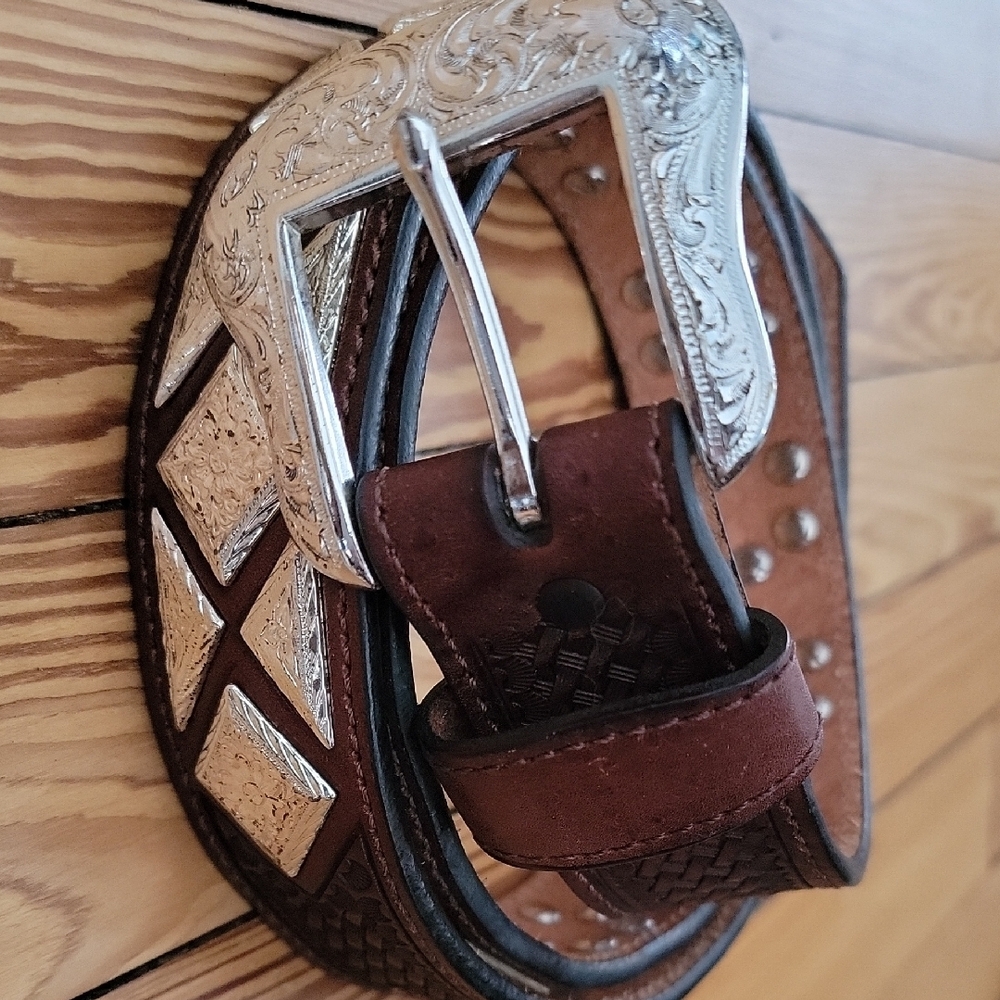 Brown Leather Belt with Silver Buckle